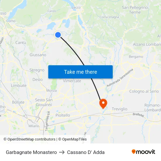 Garbagnate Monastero to Cassano D' Adda map