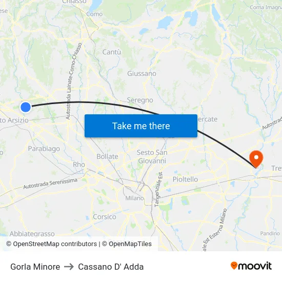 Gorla Minore to Cassano D'Adda map