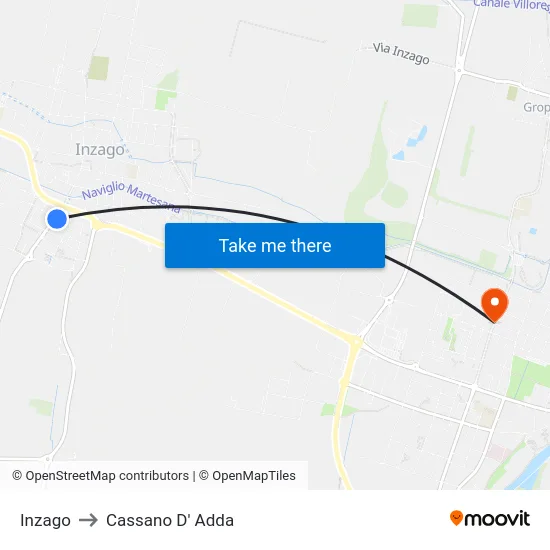 Inzago to Cassano D' Adda map