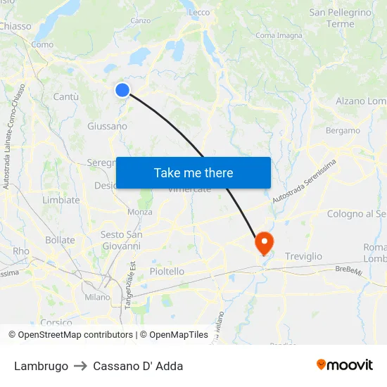 Lambrugo to Cassano D'Adda map