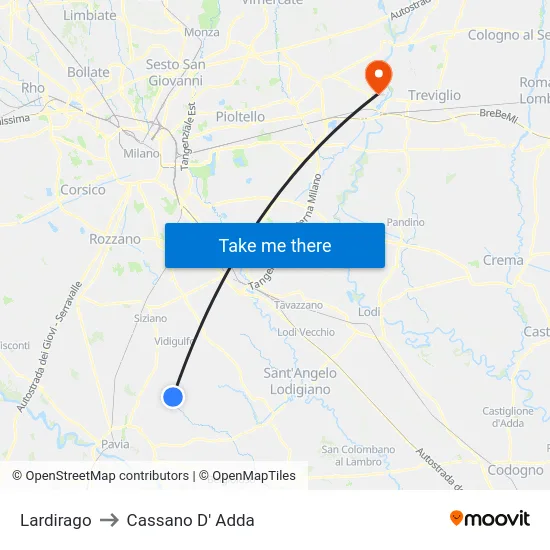 Lardirago to Cassano D'Adda map