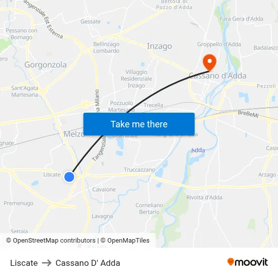 Liscate to Cassano D'Adda map