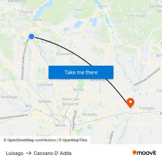 Luisago to Cassano D'Adda map