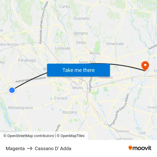 Magenta to Cassano D' Adda map