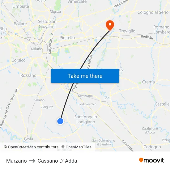 Marzano to Cassano D'Adda map
