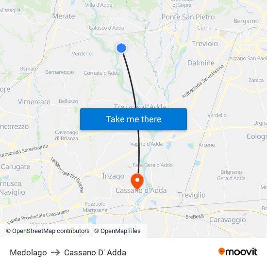 Medolago to Cassano D' Adda map