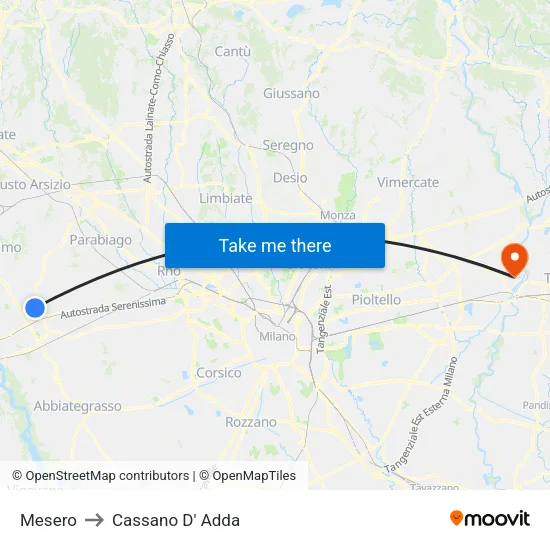 Mesero to Cassano D'Adda map