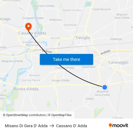 Misano di Gera d'Adda to Cassano D'Adda map