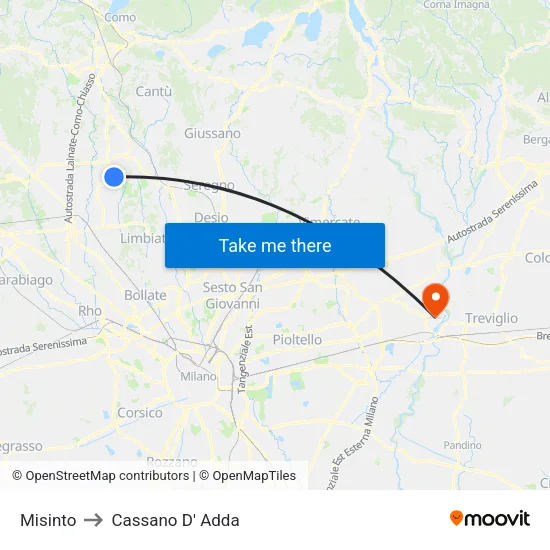 Misinto to Cassano D'Adda map