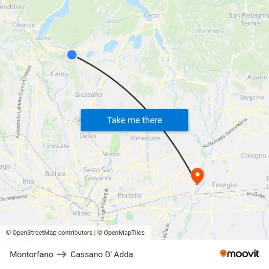 Montorfano to Cassano D' Adda map