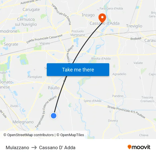 Mulazzano to Cassano D' Adda map
