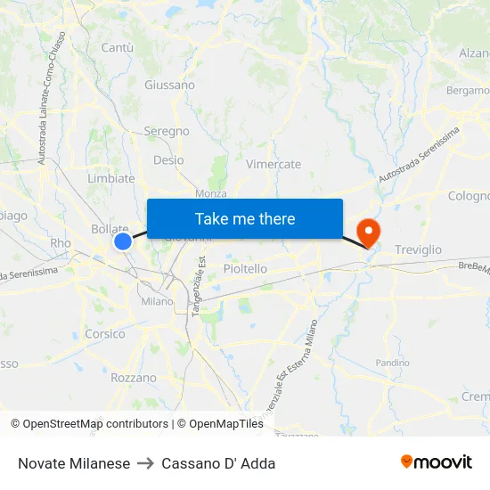 Novate Milanese to Cassano D' Adda map