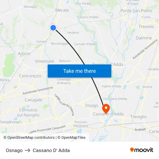 Osnago to Cassano D' Adda map