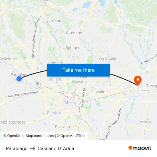 Parabiago to Cassano D' Adda map
