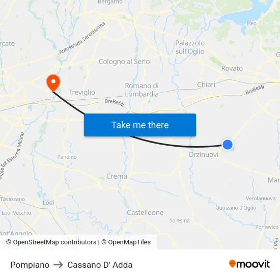 Pompiano to Cassano D' Adda map