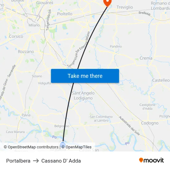 Portalbera to Cassano D' Adda map