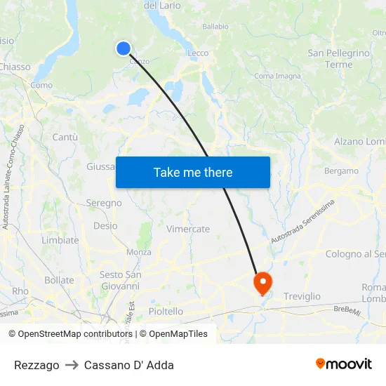 Rezzago to Cassano D'Adda map