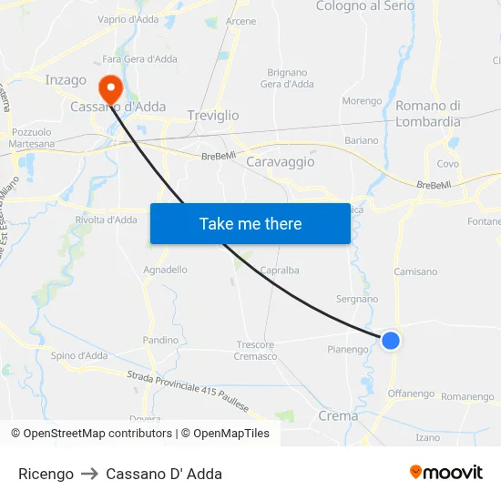 Ricengo to Cassano D' Adda map