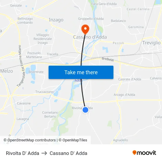 Rivolta D' Adda to Cassano D' Adda map
