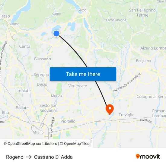 Rogeno to Cassano D' Adda map