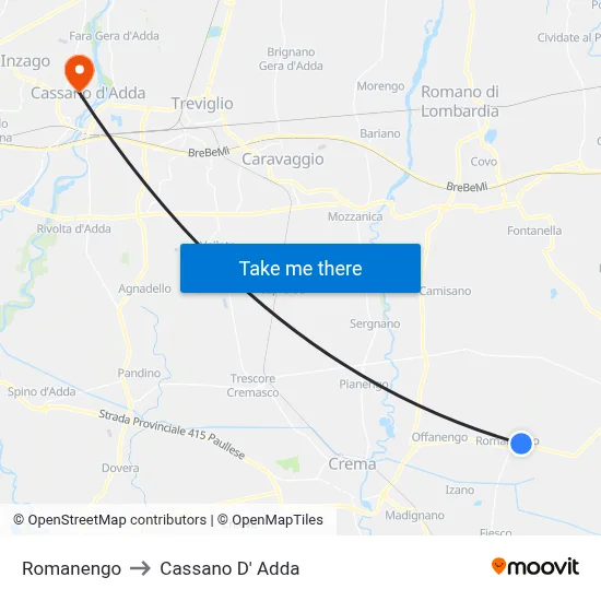 Romanengo to Cassano D' Adda map