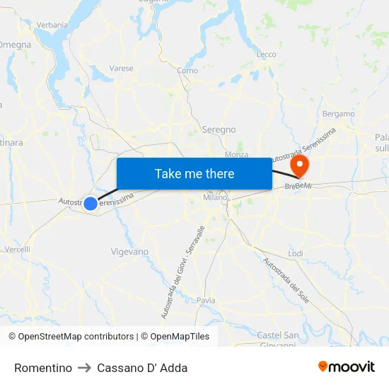 Romentino to Cassano D' Adda map