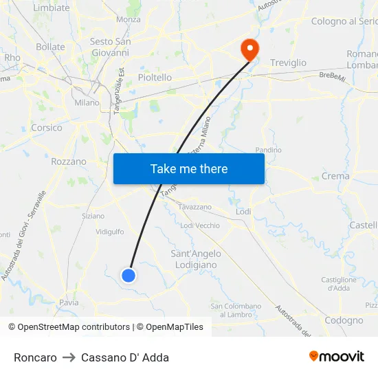 Roncaro to Cassano D' Adda map
