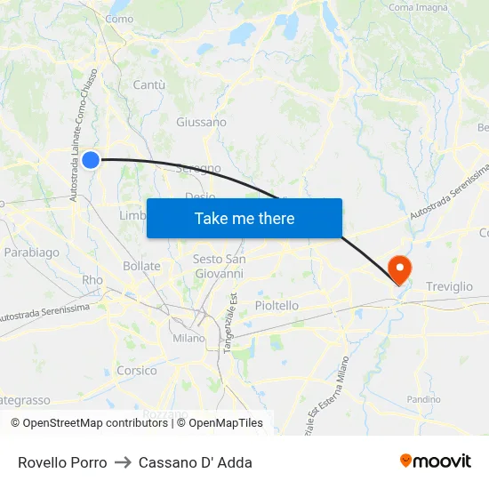 Rovello Porro to Cassano D' Adda map