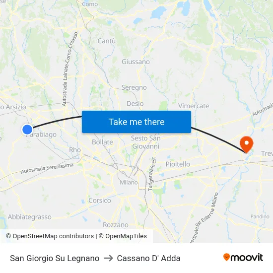 San Giorgio Su Legnano to Cassano D' Adda map