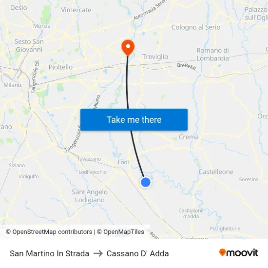 San Martino In Strada to Cassano D' Adda map