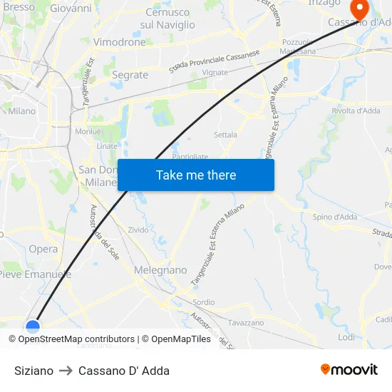Siziano to Cassano D' Adda map