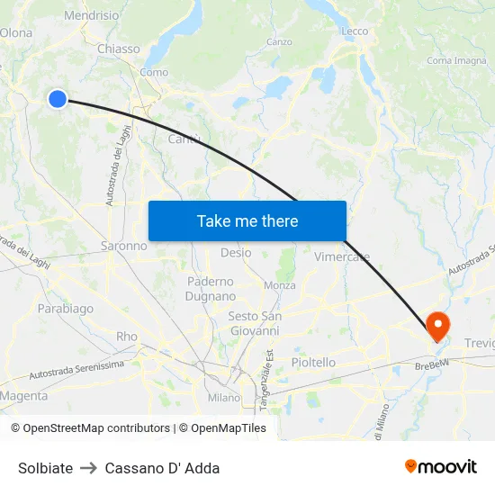Solbiate to Cassano D'Adda map