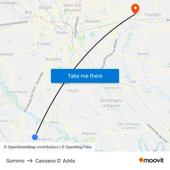 Sommo to Cassano D'Adda map