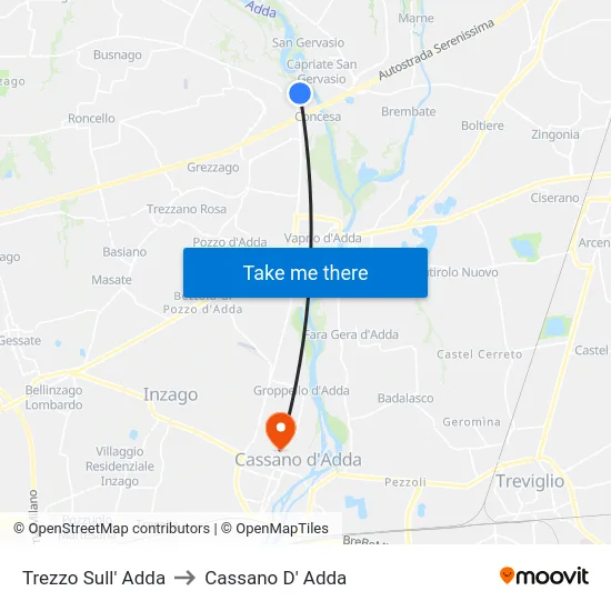 Trezzo Sull' Adda to Cassano D' Adda map