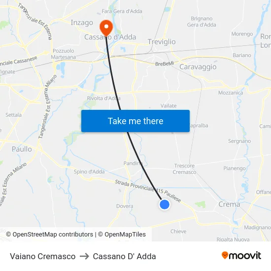 Vaiano Cremasco to Cassano D' Adda map
