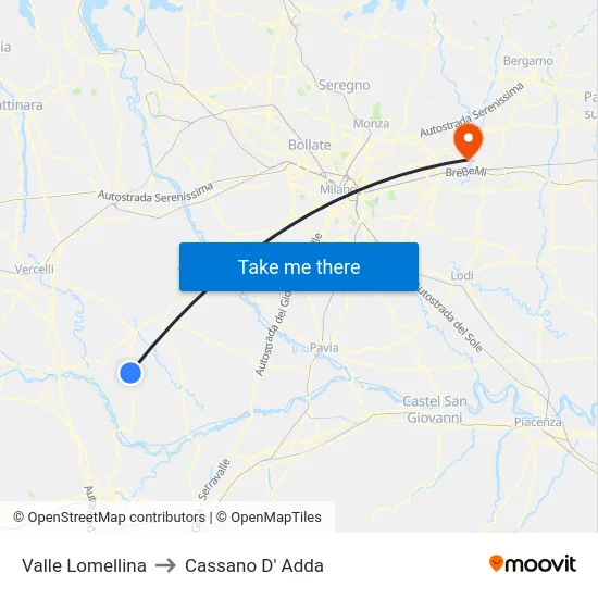 Valle Lomellina to Cassano D' Adda map