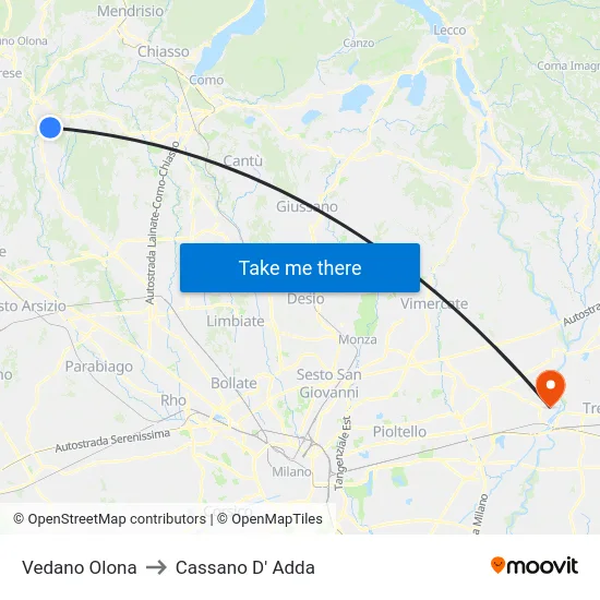 Vedano Olona to Cassano D' Adda map