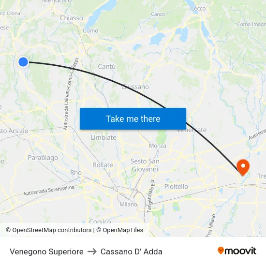 Venegono Superiore to Cassano D' Adda map
