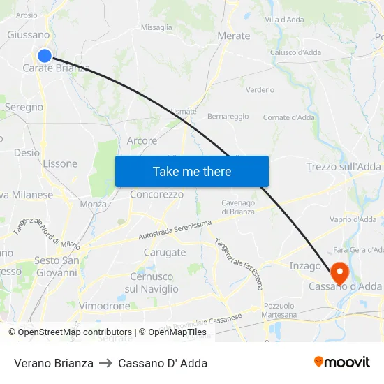 Verano Brianza to Cassano D' Adda map