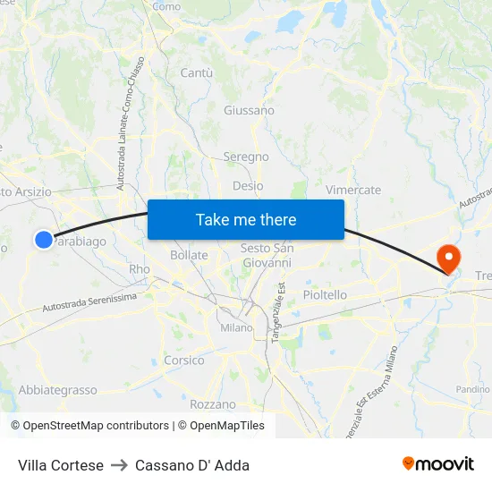 Villa Cortese to Cassano D' Adda map