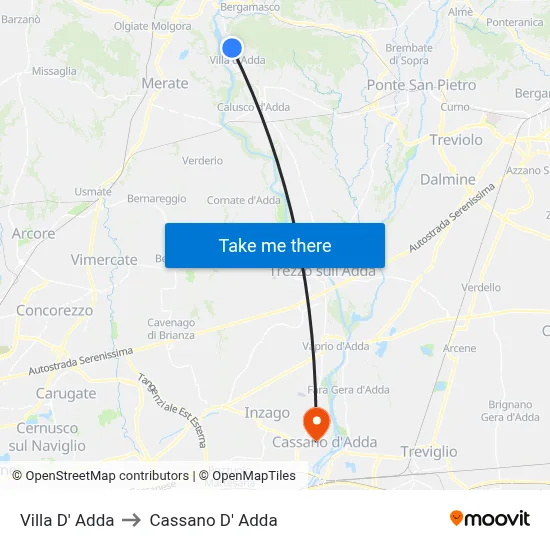 Villa D' Adda to Cassano D'Adda map