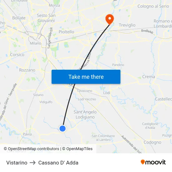 Vistarino to Cassano D'Adda map