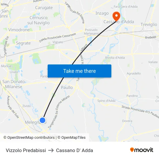 Vizzolo Predabissi to Cassano D' Adda map