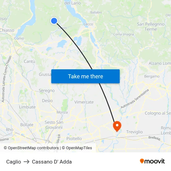 Caglio to Cassano D' Adda map