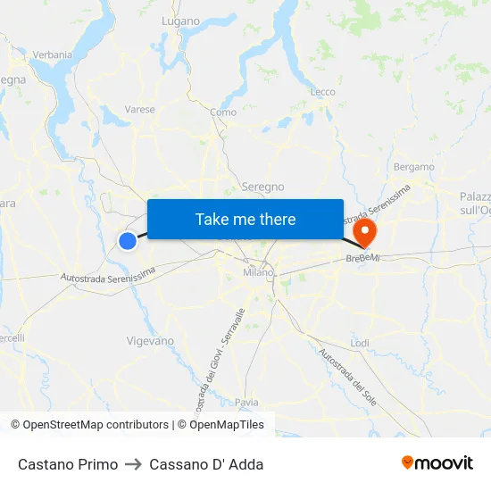Castano Primo to Cassano D' Adda map