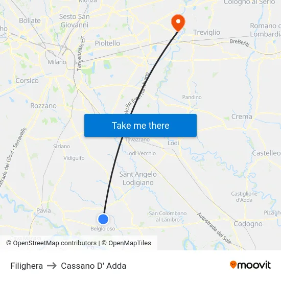Filighera to Cassano D' Adda map