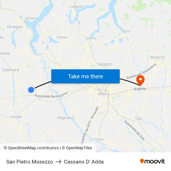 San Pietro Mosezzo to Cassano D' Adda map