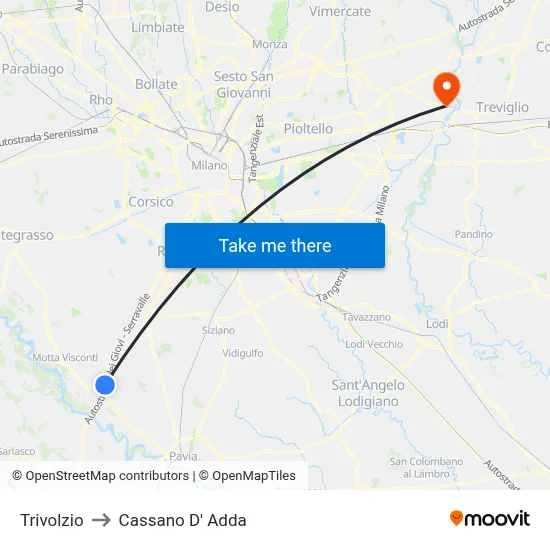 Trivolzio to Cassano D' Adda map
