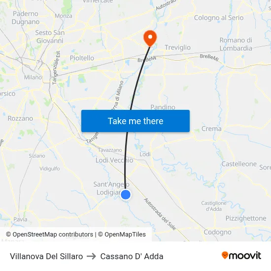 Villanova Del Sillaro to Cassano D'Adda map