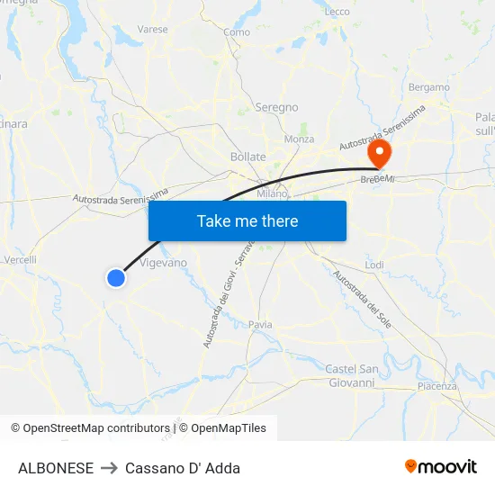 Albonese to Cassano D'Adda map